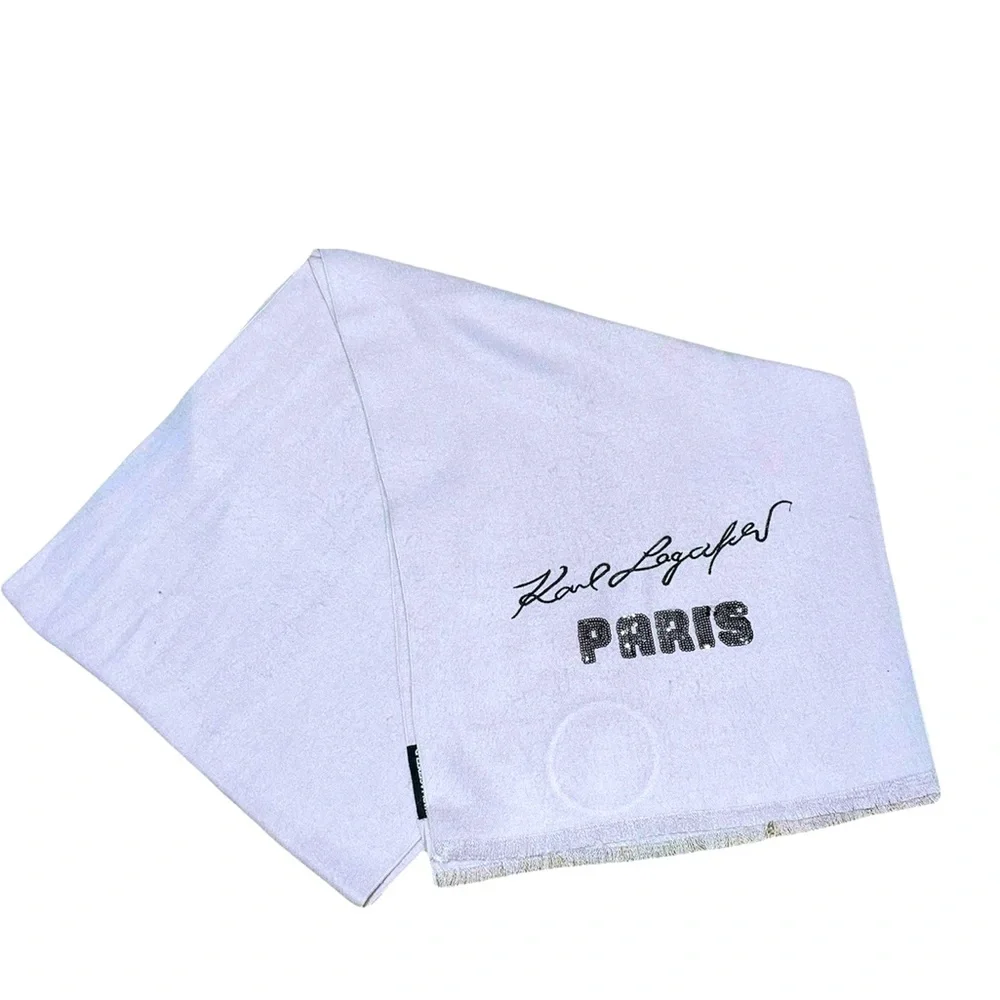 NWOT KARL LAGERFELD PARIS SEQUINS EMBROIDERED LOGO SUPER SOFT SCARF